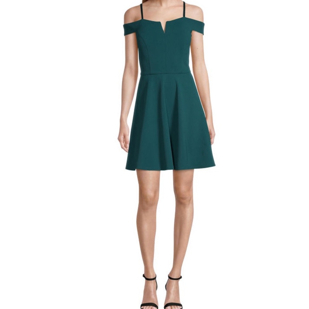 by&by-Juniors Fit & Flare Dress- Evergreen